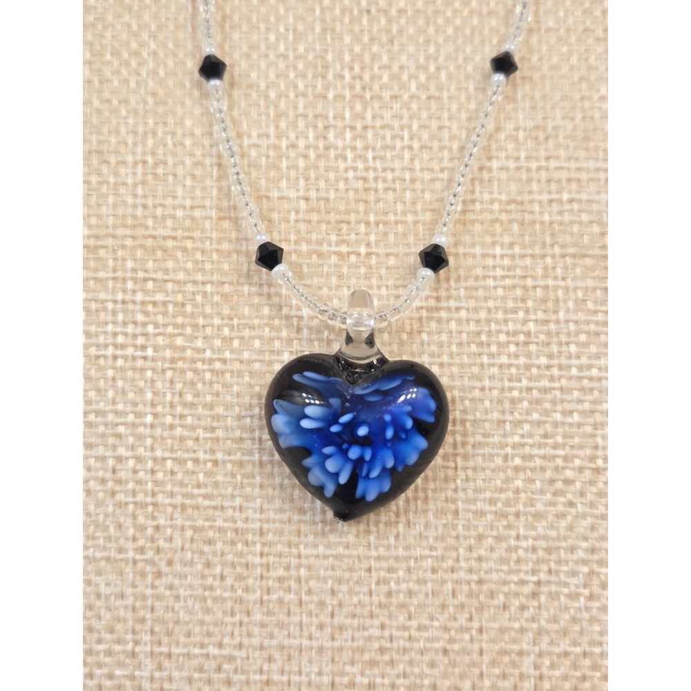 Vintage Murano Glass Heart Pendant On Bead & Sterling Silver Necklace 17.5" - Picture 2 of 5